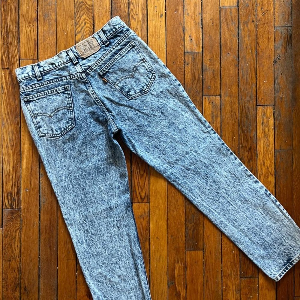 Vintage 90s Levi's Husky‎ 505 Orange Tab Made in USA Women Blue White Acid Jeans - Picture 2 of 4